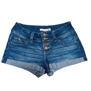 Wanna Beta Butt YMI Denim Shorts Women 7 Blue Button Fly Cuffed Stretch